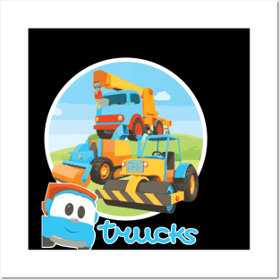 Construction Trucks vehicles for kids, with leo the inquisitive truck Posters and Art